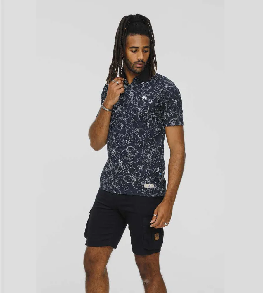 Mens Pique Polo Shirt Featuring Abstract Print Design (ROLAND)